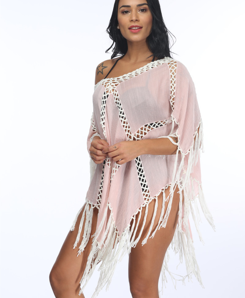 4717Fringe Crochet Beachwear Shawl